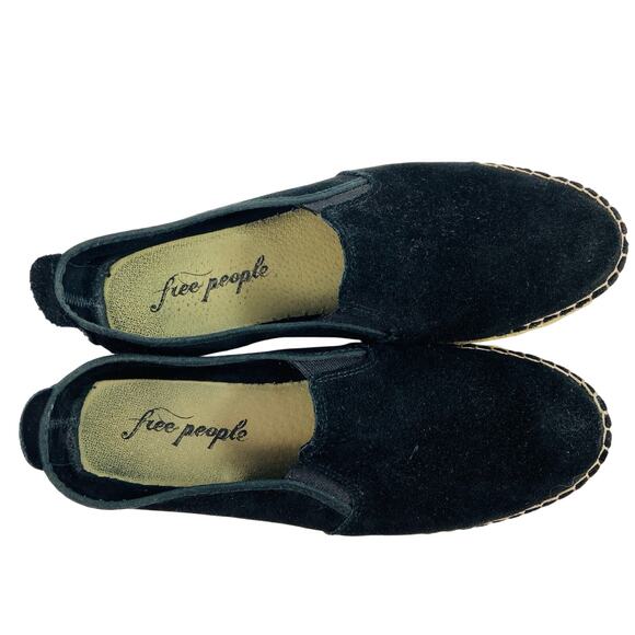 Free People Black Espadrille Suede Leather Slip On Shoes Size US 7.5 - Picture 3 of 9